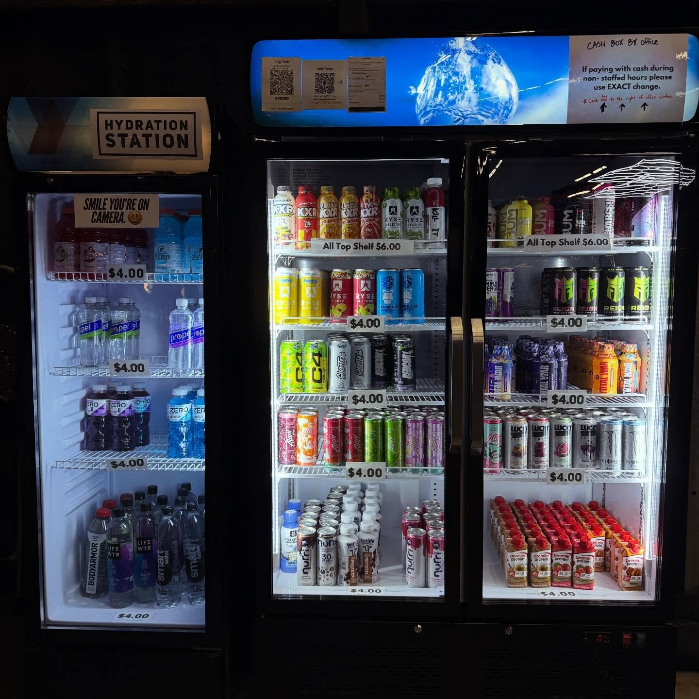 Hydration station with supplements at Growing Pains Gym in Tifton, GA